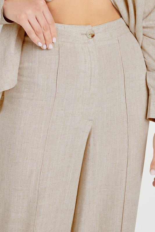 LTS Tall Stone Brown Linen Pleated Wide Leg Trousers | Long Tall Sally 5