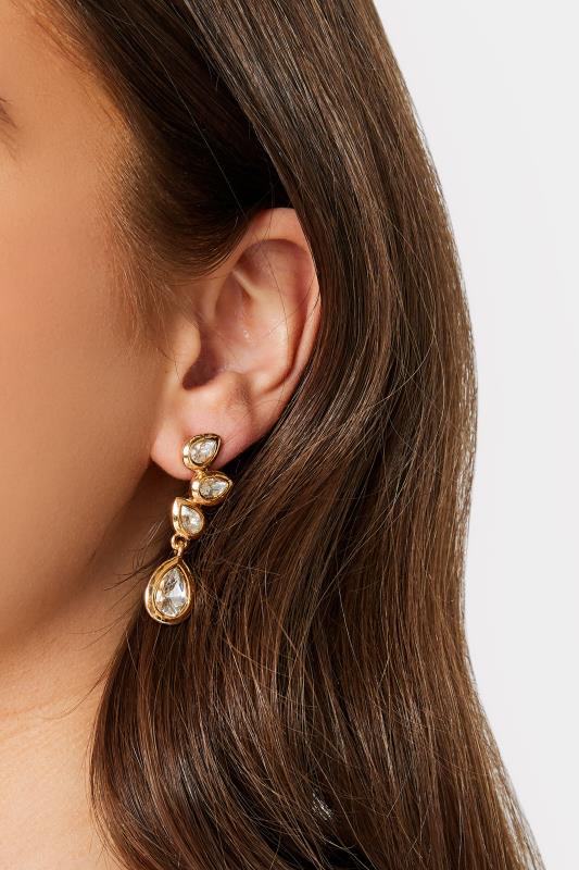 Plus Size  Yours Gold Cluster Diamante Drop Earrings