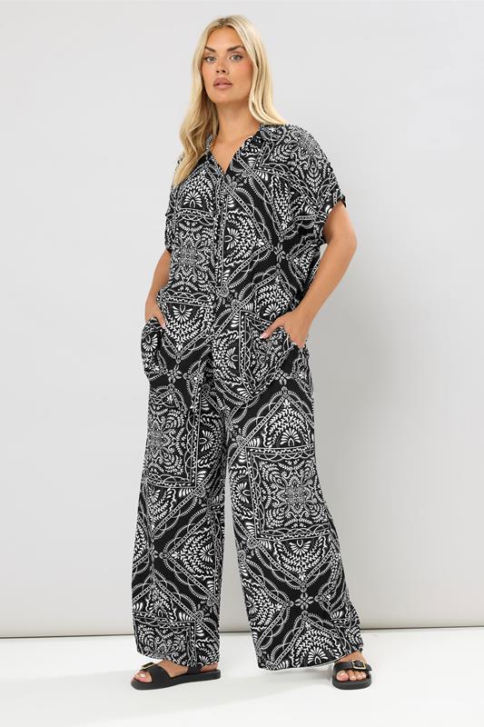 YOURS Plus Size Black & White Bandana Print Textured Shirt | Yours Clothing 1