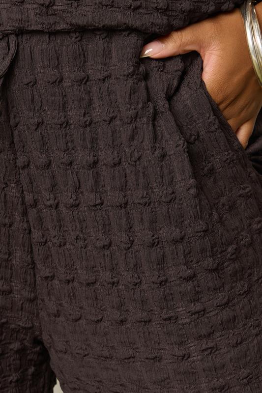 YOURS Plus Size Chocolate Brown Bubble Textured Wide Leg Trousers | Yours Clothing 4