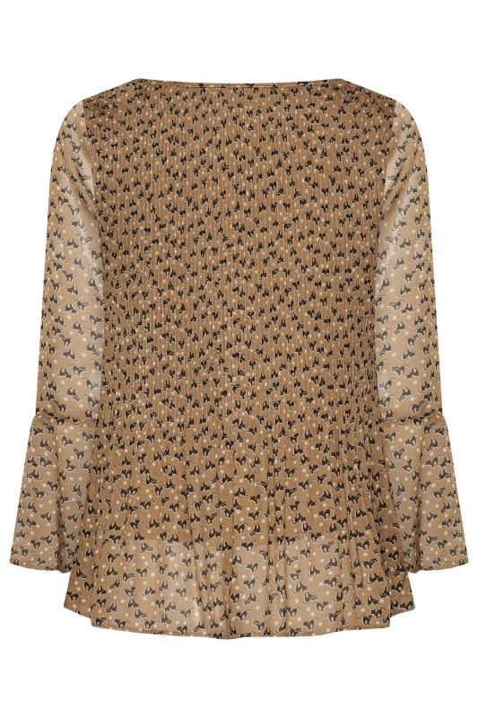M&Co Brown Cat Print Pleated Blouse | M&Co 7