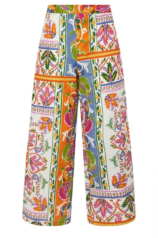 PixieGirl Petite Women's Orange Abstract Tile Print Cotton Wide Leg Trousers | PixieGirl 6