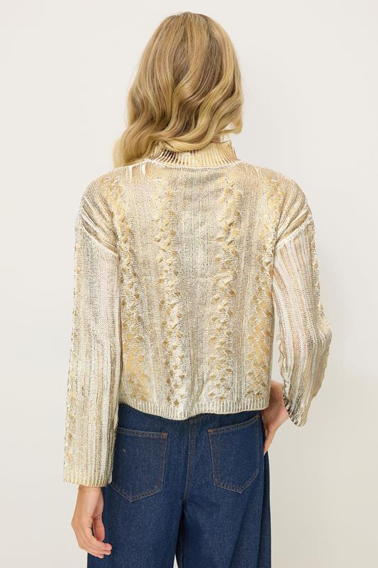 PixieGirl Petite Women's Gold Metallic Foil Cable Knit Jumper | PixieGirl 2