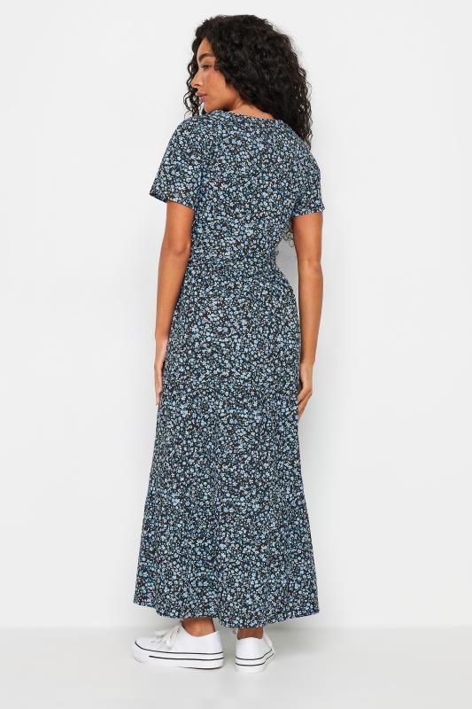 M&Co Petite Black & Blue Ditsy Florlal Print Tiered Cotton Maxi Dress | M&Co 3