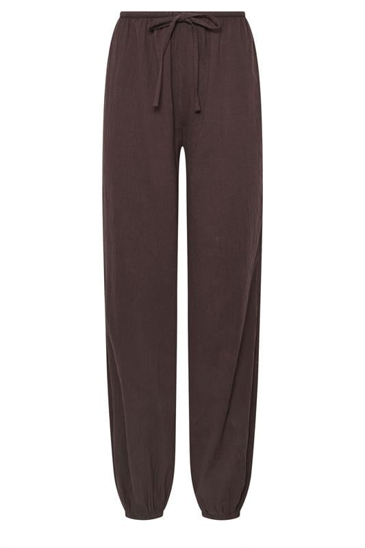 LTS Tall Women's Chocolate Brown Textured Cotton Balloon Trousers | Long Tall Sally 5