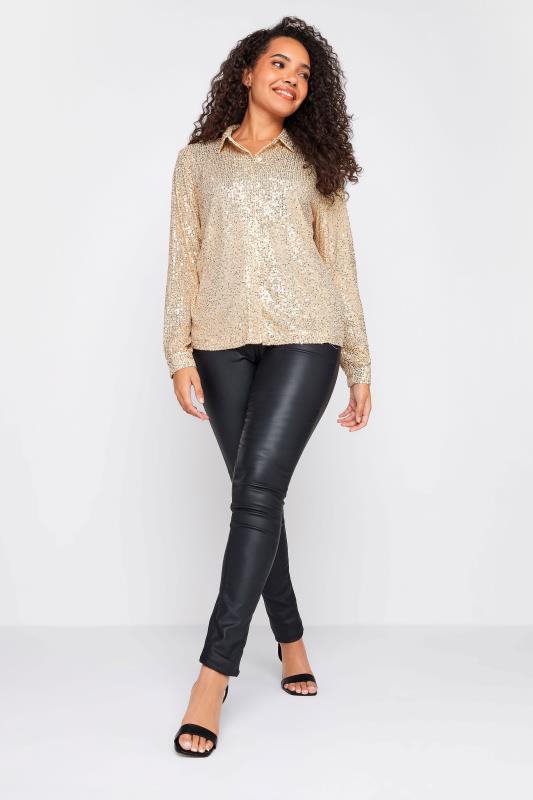 M&Co Gold Flute Sleeve Sequin Top