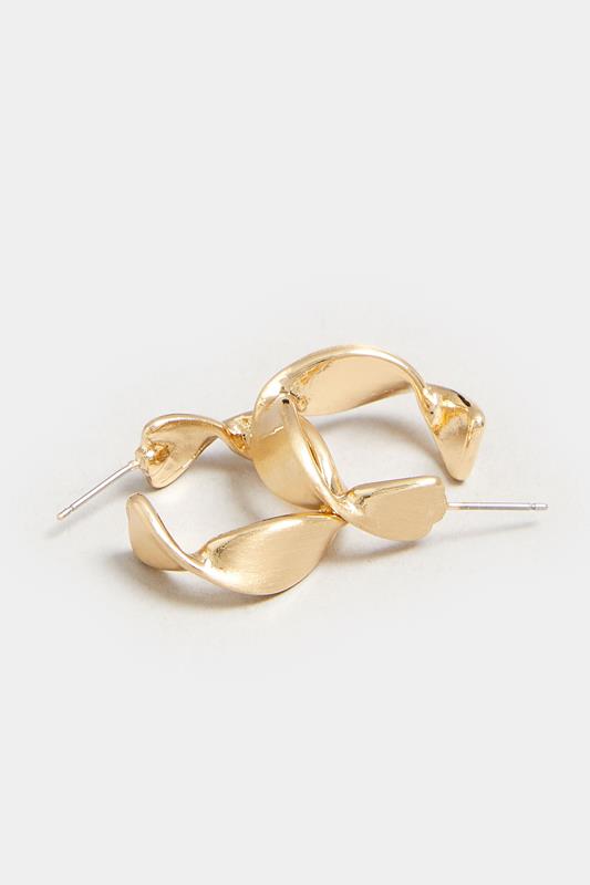 Gold Tone Twist Hoop Earrings | Yours Clothing 2