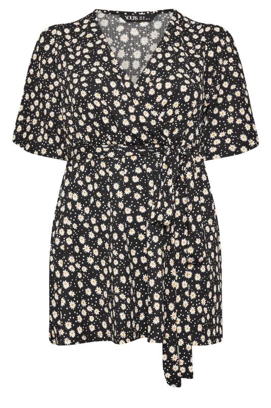 YOURS Plus Size Black Textured Floral Print Wrap Top | Yours Clothing 6