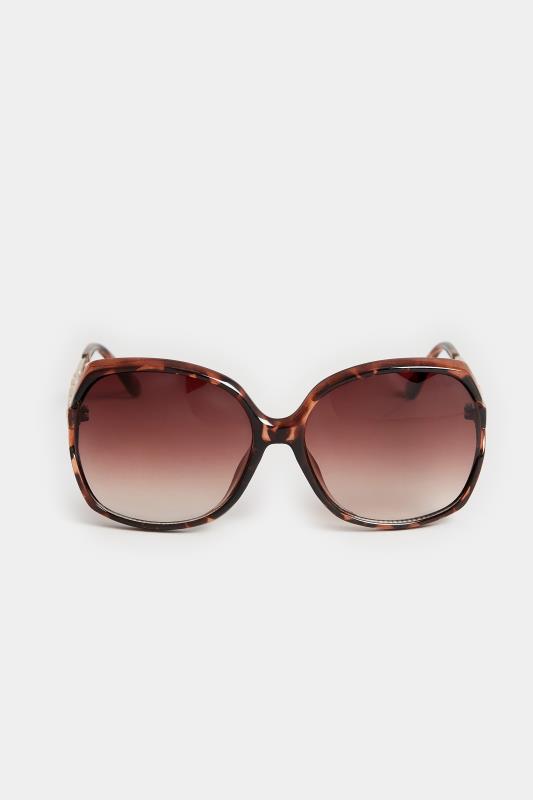 Brown Tortoiseshell Chain Oversized Sunglasses | Yours Clothing 2