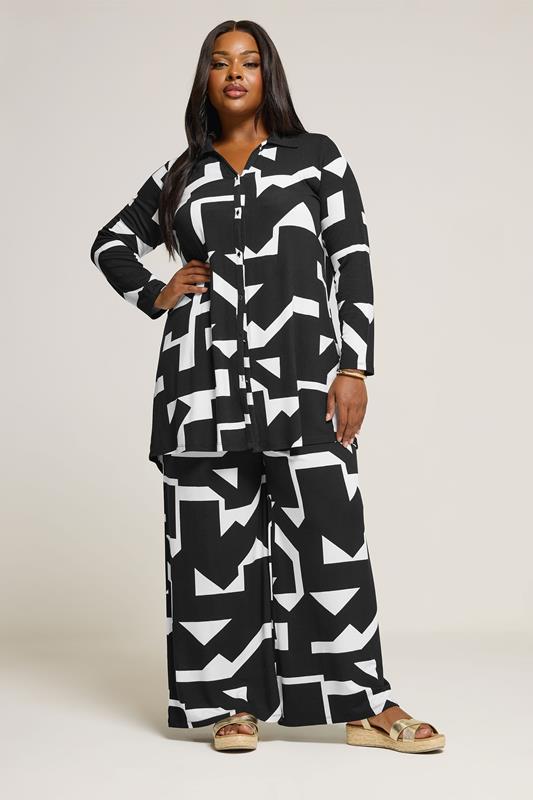 YOURS Plus Size Black & White Abstract Shirt | Yours Clothing 1