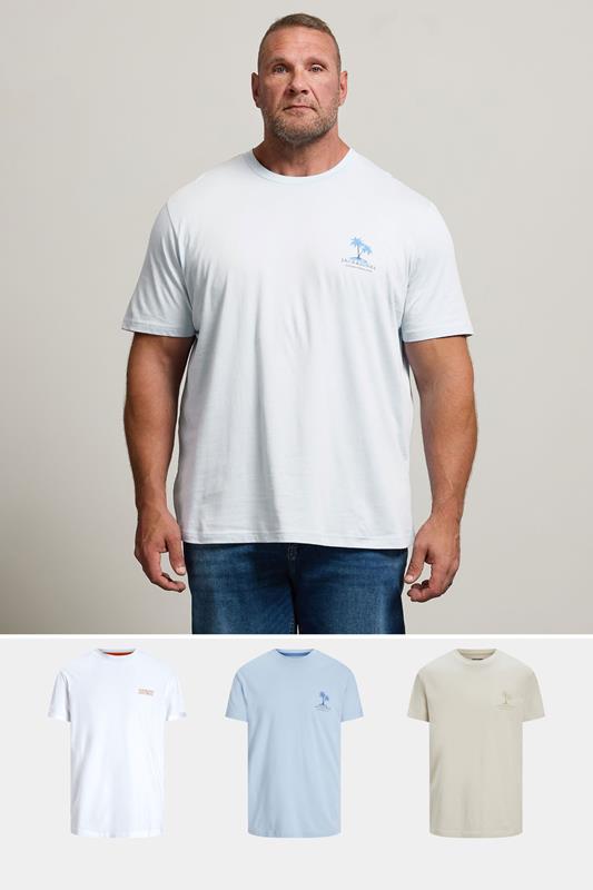 JACK & JONES Big & Tall 3 PACK Chambray Blue Summer Vibe T-Shirts 1