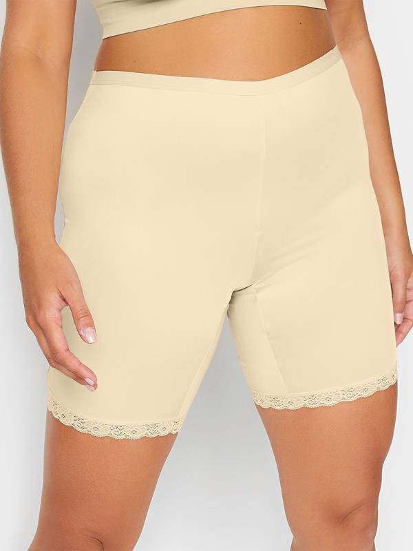 YOURS Curve Nude Lace Trim Anti Chafing High Waisted Shorts
