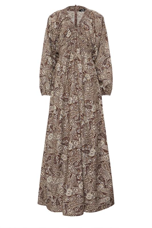 LTS Tall Women's Chocolate Brown Paisley Shirred Maxi Dress | Long Tall Sally 5