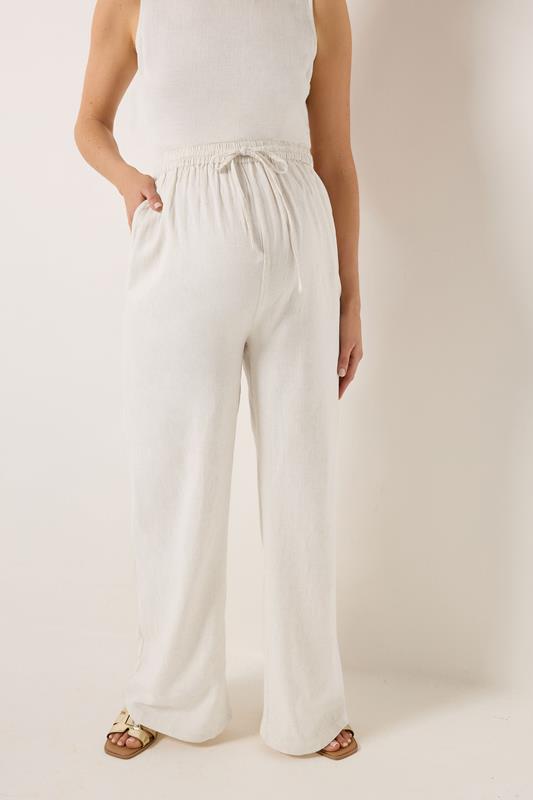 LTS Tall Women's Maternity Cream Wide Leg Linen Trousers | Long Tall Sally 1
