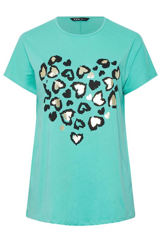 YOURS Plus Size Green Leopard Heart T-Shirt | Yours Clothing 6