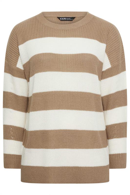 YOURS Plus Size Brown Stripe Ribbed Knit Jumper | Yours Clothing 6