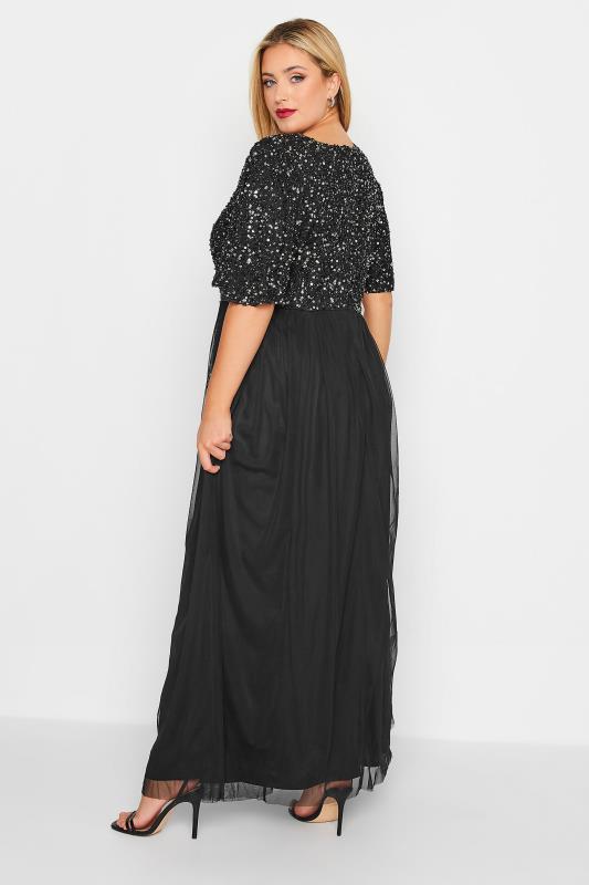 LUXE Plus Size Curve Black Angel Sleeve Hand Embellished Sequin Maxi Dress | Yours Clothing 3