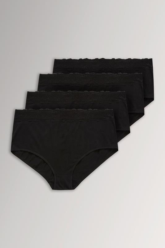 YOURSET 4 PACK Curve Black Lace Trim High Waisted Full Briefs