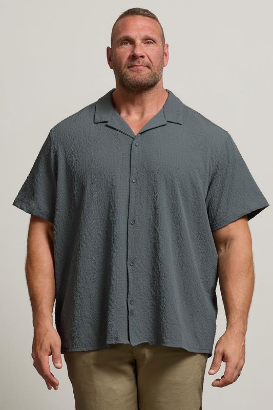 JACK & JONES Big & Tall Green Textured Resort Shirt | BadRhino 1