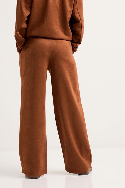 PixieGirl Petite Women's Tan Brown Suedette Wide Leg Trousers | Pixie Girl 4