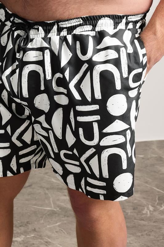 BadRhino Big & Tall Black & White Abstract Swim Shorts | BadRhino 5