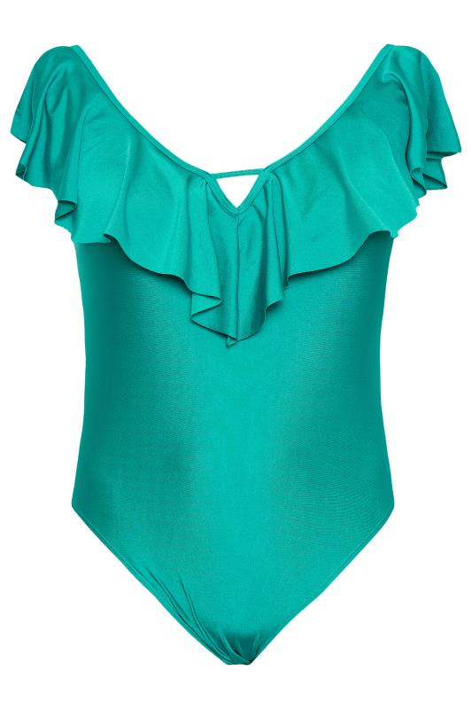 YOURS Plus Size Green Frill Plunge Tummy Control Swimsuit | Yours Clothing  3