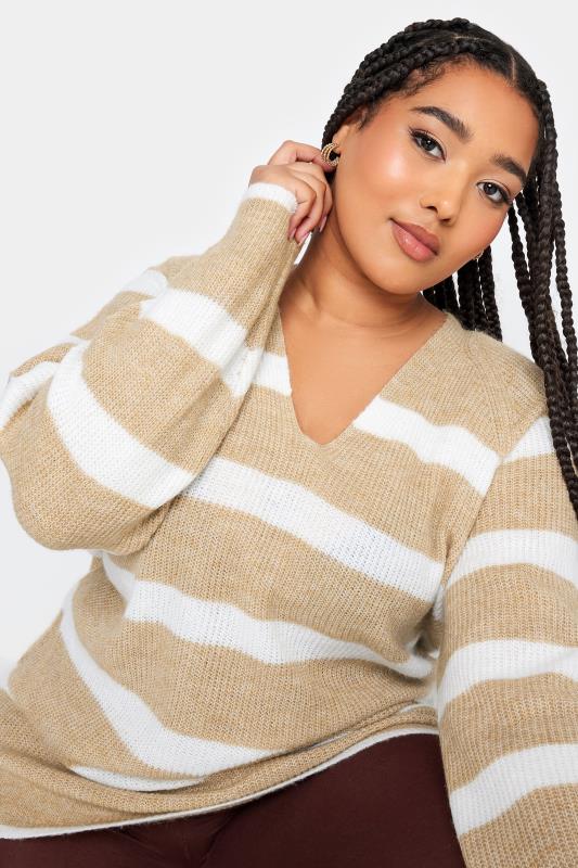 YOURS Plus Size Beige Brown Stripe Knitted Jumper | Yours Clothing 4
