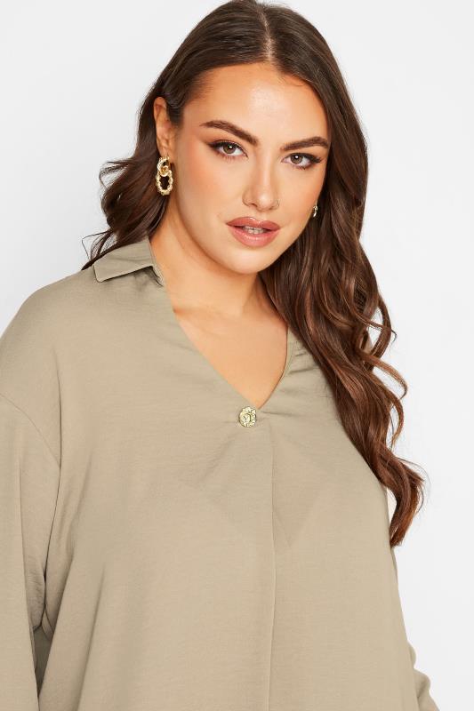 YOURS LONDON Plus Size Womens Curve Beige Brown Button Blouse | Yours Clothing 4