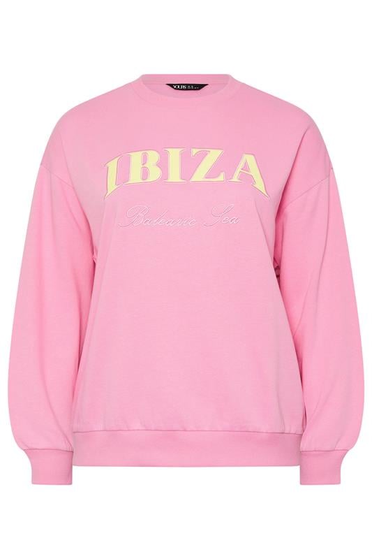 YOURS Plus Size Pink 'Ibiza' Slogan Sweatshirt | Yours Clothing 5