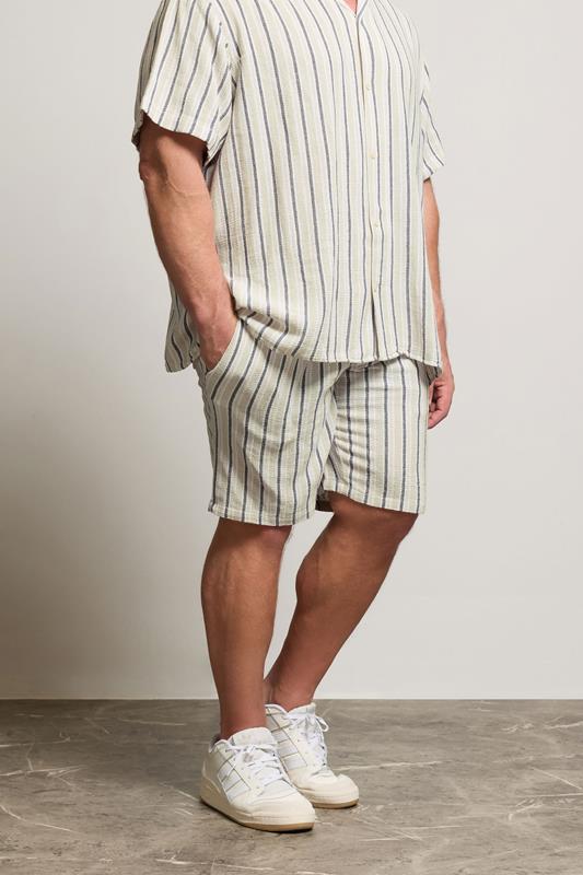  JACK & JONES Big & Tall Light Green & White Stripe Jogger Shorts