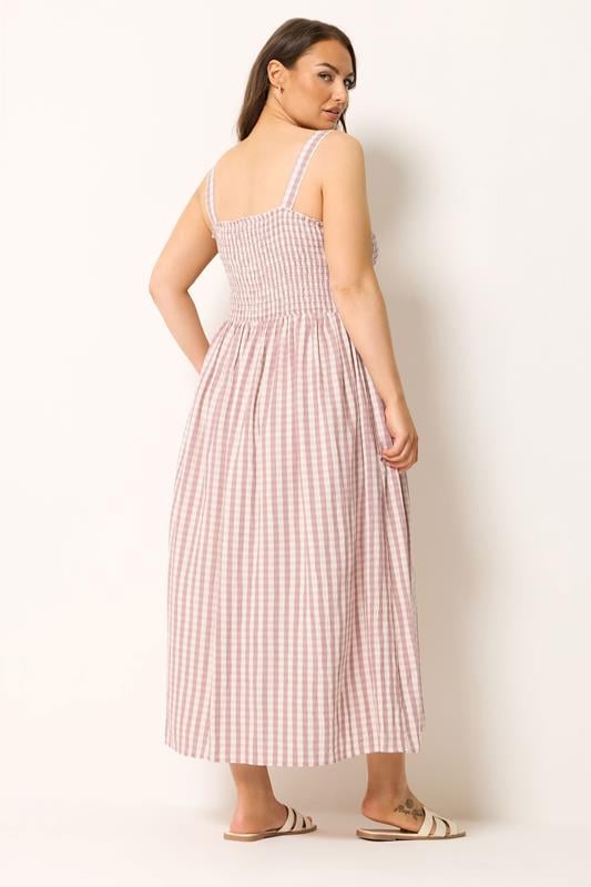 YOURS Plus Size Pink Gingham Shirred Sundress | Yours Clothing 2