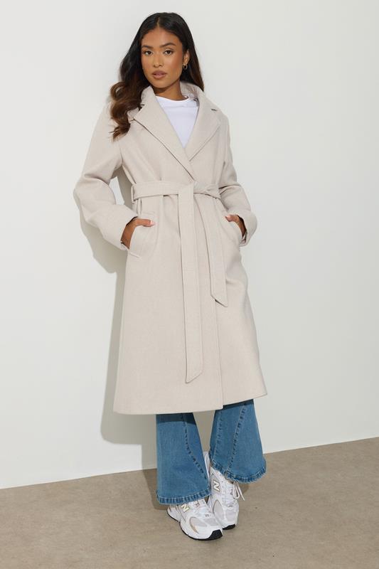 PixieGirl Petite Women's Natural Brown Wrap Belt Coat | PixieGirl 1