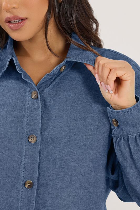 PixieGirl Petite Women's Mid Blue Oversized Denim Shirt | PixieGirl 5