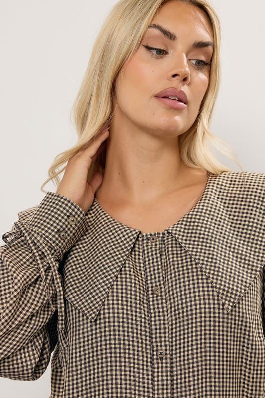 YOURS Plus Size Brown Check Collar Mini Dress | Yours Clothing 5
