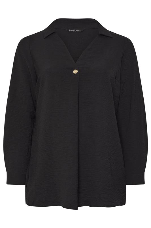 EVANS Plus Size Black Button Detail Pleat Front Blouse | Evans 5