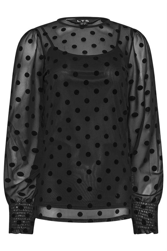 LTS Tall Black Burnout Polka Dot Mesh Blouse | Long Tall Sally 6