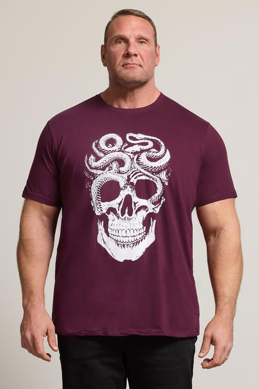 BadRhino Big & Tall Burgundy Red Skull & Snake Graphic T-Shirt