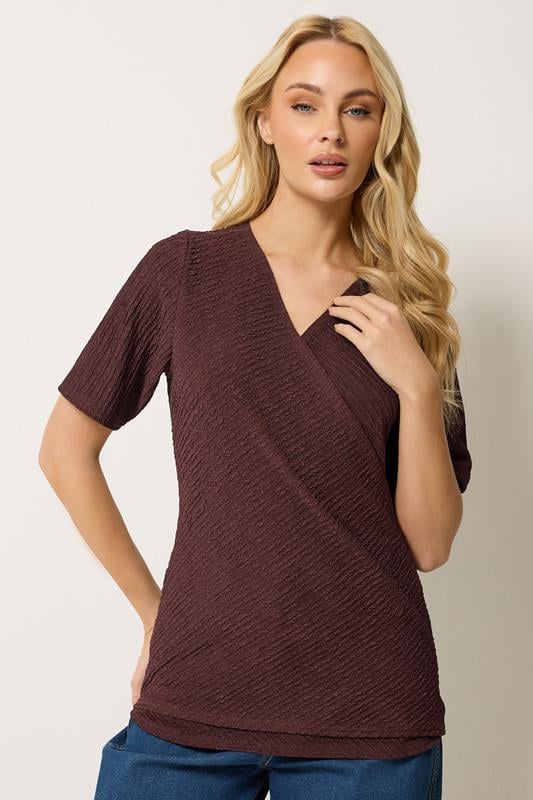  M&Co Rust Brown Textured Wrap Top