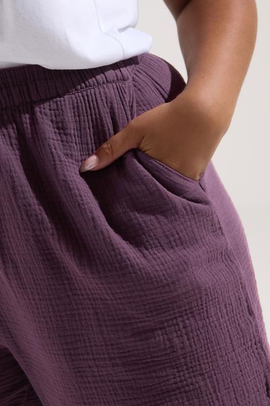 YOURS Plus Size Purple Cotton Cheesecloth Shorts | Yours Clothing 4