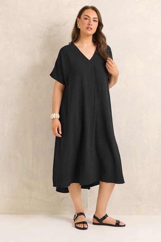 EVANS Plus Size Black Pleat Midi Dress | Evans 1
