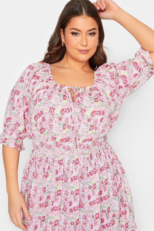 YOURS Plus Size White Floral Print Shirred Waist Top | Yours Clothing 4