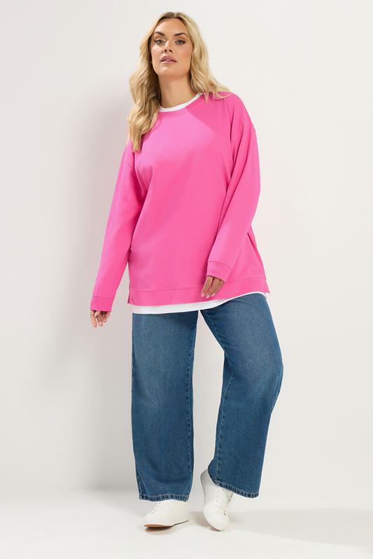 YOURS Plus Size Pink 2-In-1 Crew Neck Sweatshirt | Yours Clothing 1