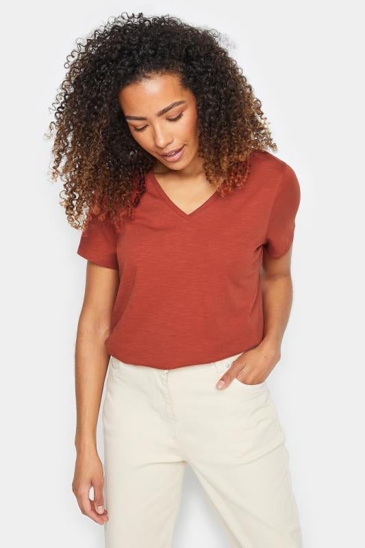 Women's  M&Co Rust Orange V-Neck Cotton T-Shirt