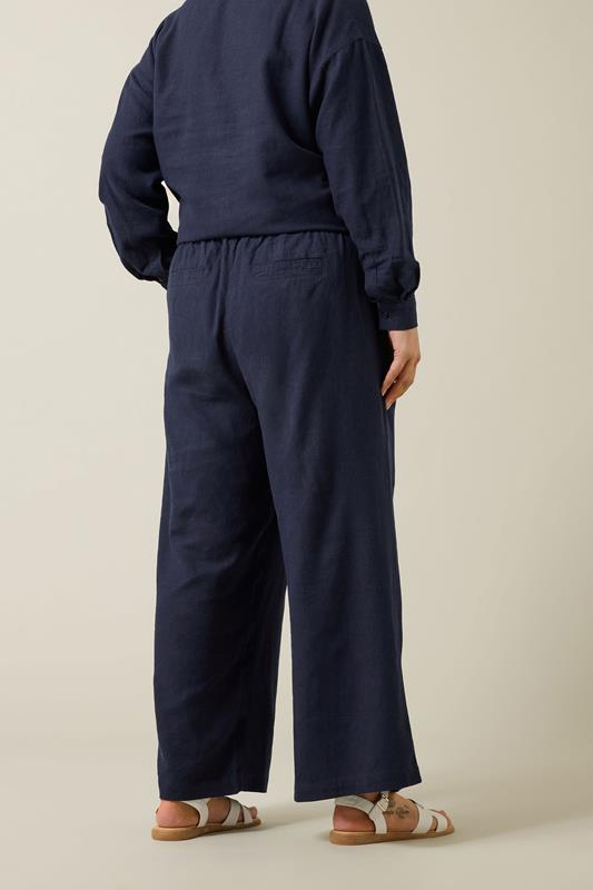 EVANS Plus Size Navy Blue Wide Leg Premium Linen Trousers | Evans 4