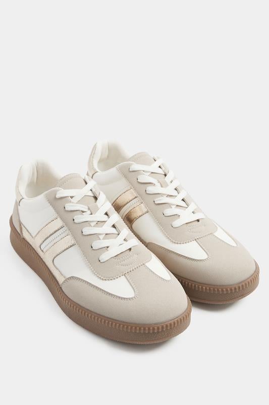  Yours White Metallic Side Stripe Lace Up Trainer In Wide E Fit