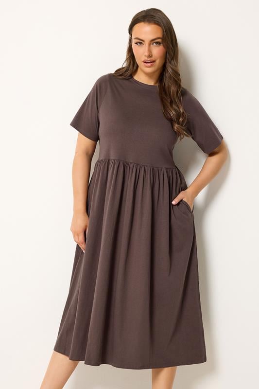 YOURS Curve Chocolate Brown Throw on Smock Dress