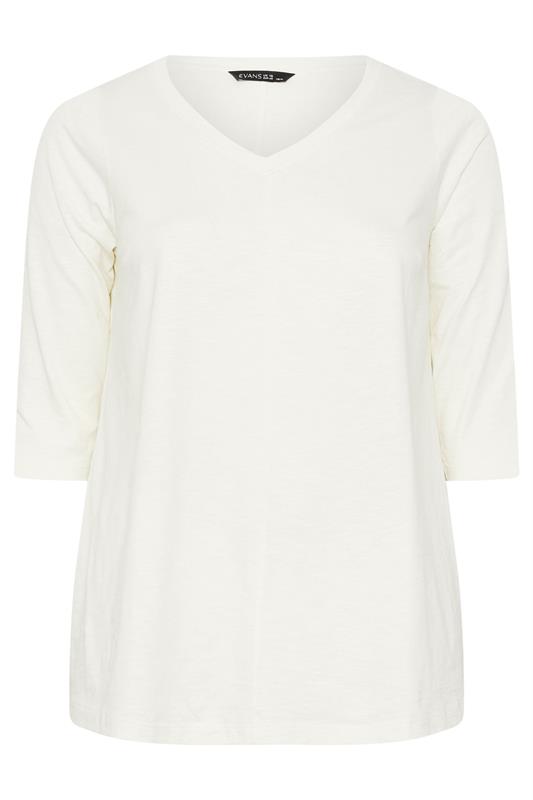 EVANS Plus Size Ivory White V-Neck Cotton Top | Evans 5