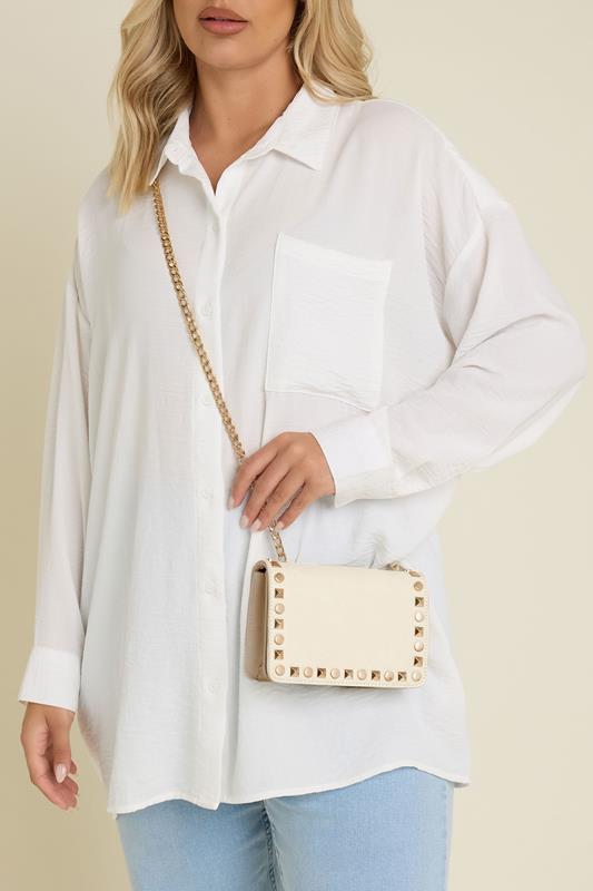 Beige Brown Faux Leather Stud Detail Cross Body Bag | Yours Clothing 2