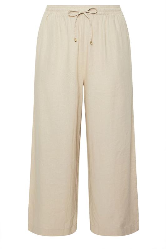 EVANS Plus Size Natural Brown Wide Leg Premium Linen Trousers | Evans 5