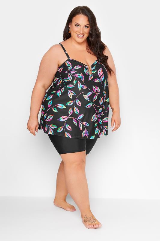 YOURS Curve Plus Size Black Tropical Print Tankini Top | Yours Clothing  5